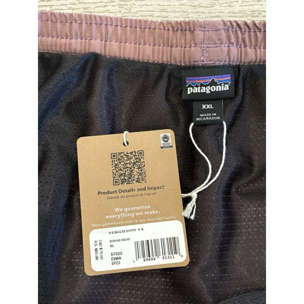 Patagonia Men's 5”‎ Baggies Shorts NEW Evening Mauve Size XXL Nylon Swim Trunks
